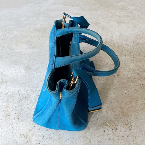 🩵 Vintage PRADA Canapa Mini Tote Bag Purse Blue - Picture 9 of 9